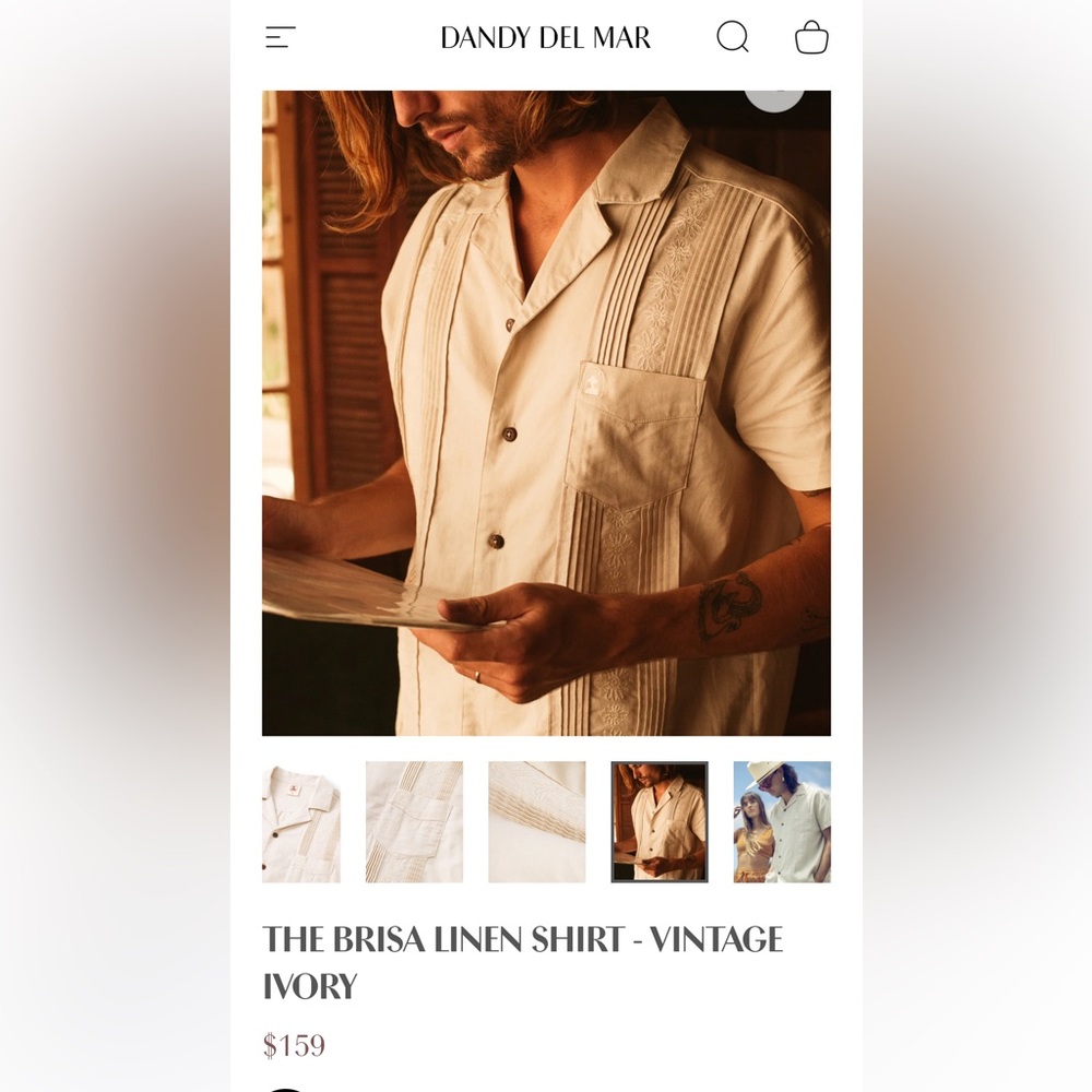 Men's Cream Dandy Del Mar Linen Sleeve Shirt